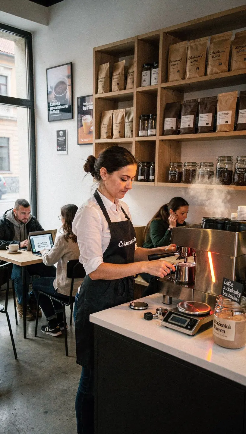 Pohár tmavého čaju z čakanky s aromatickou pena.